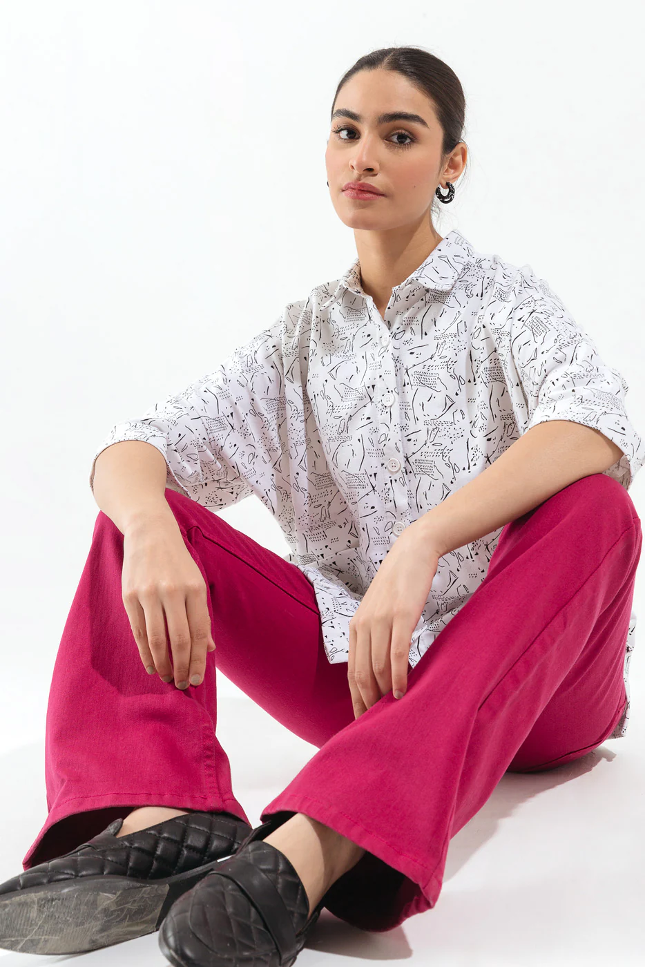 WHITE PRINTED BUTTON DOWN SHIRT - Image 4