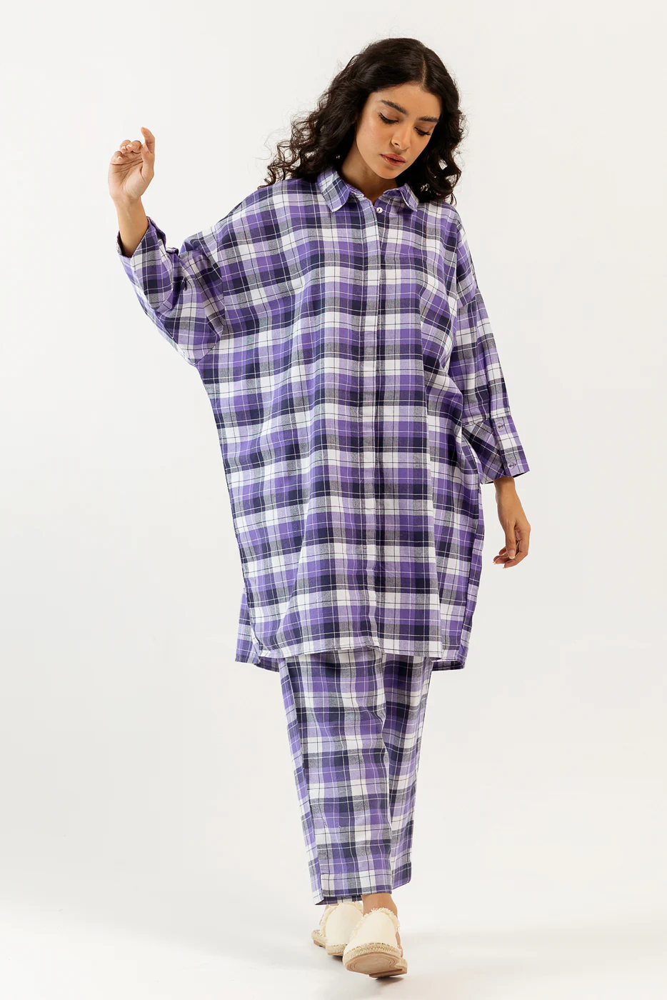 PURPLE CHECKERED FLANNEL COORD SET (PRET) - Image 2
