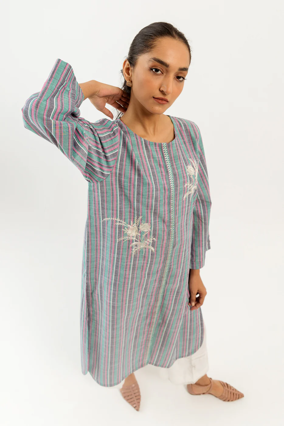 EMBROIDERED YARN DYED SHIRT (PRET) - Image 2