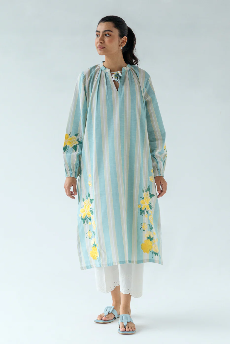 EMBROIDERED YARN DYED SHIRT (PRET) - Image 2