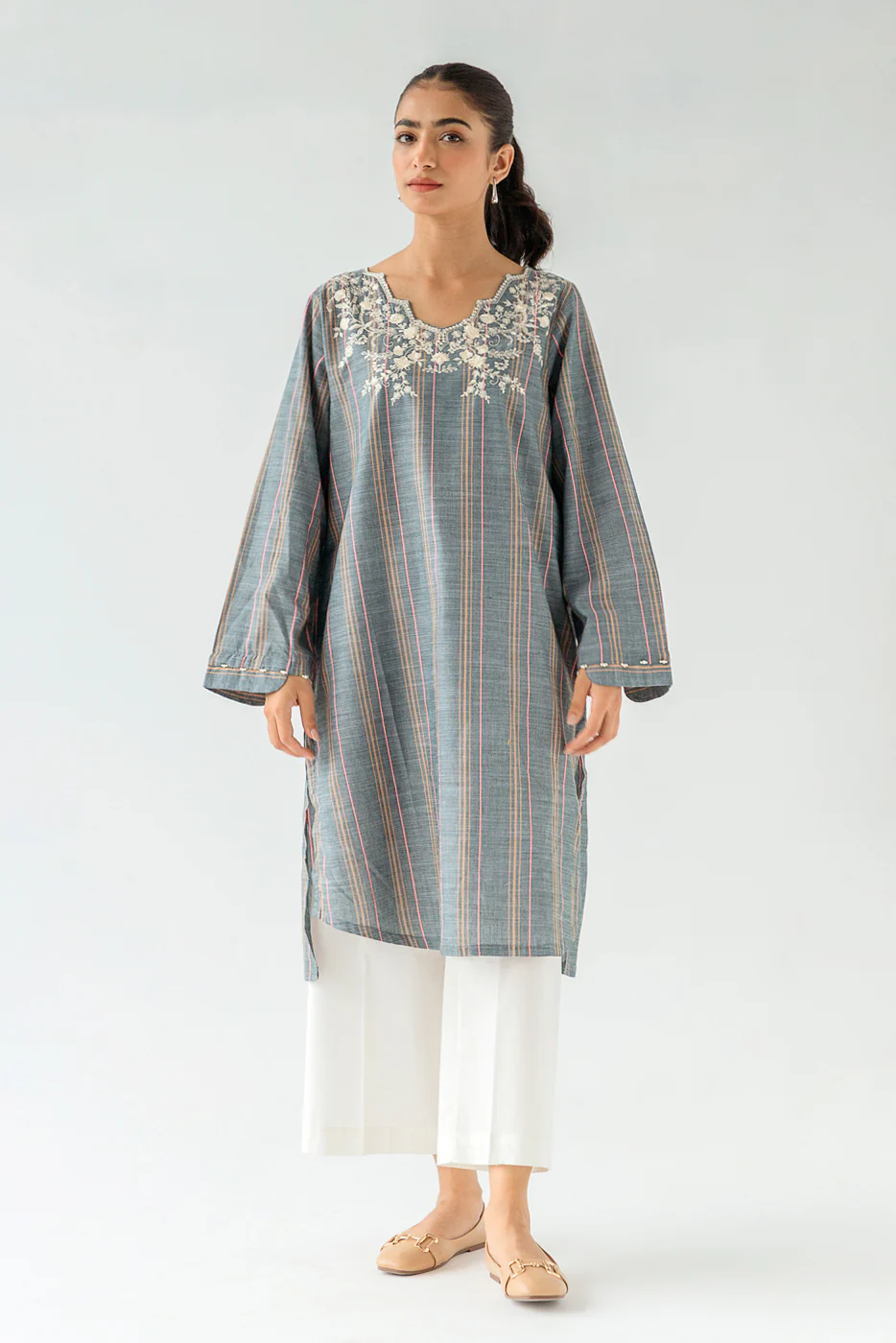 EMBROIDERED YARN DYED SHIRT (PRET) - Image 2