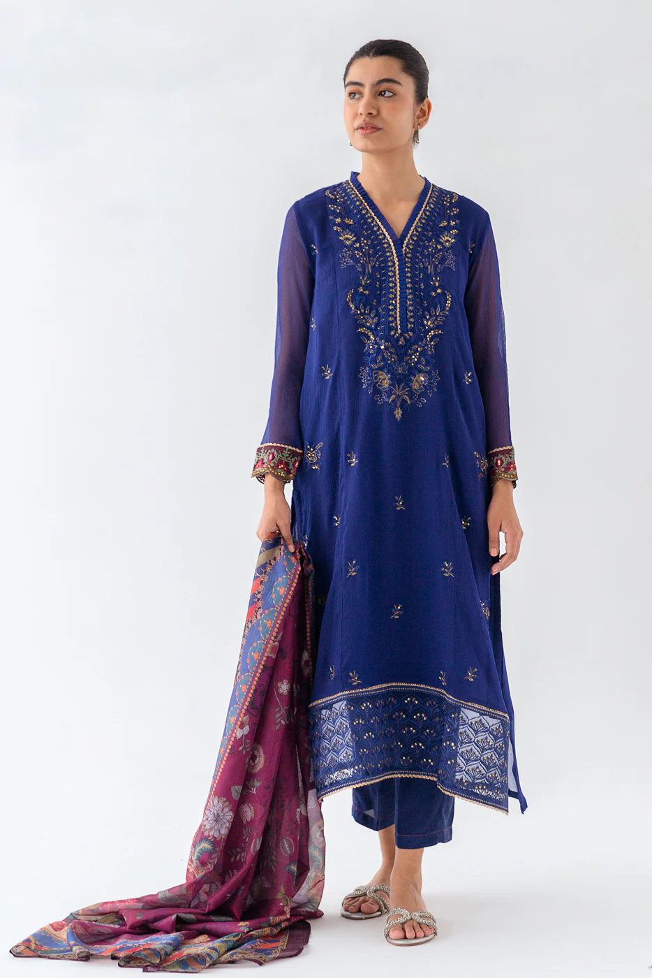 2 PIECE EMBROIDERED CHIFFON SUIT (LUXURY PRET) - Image 2