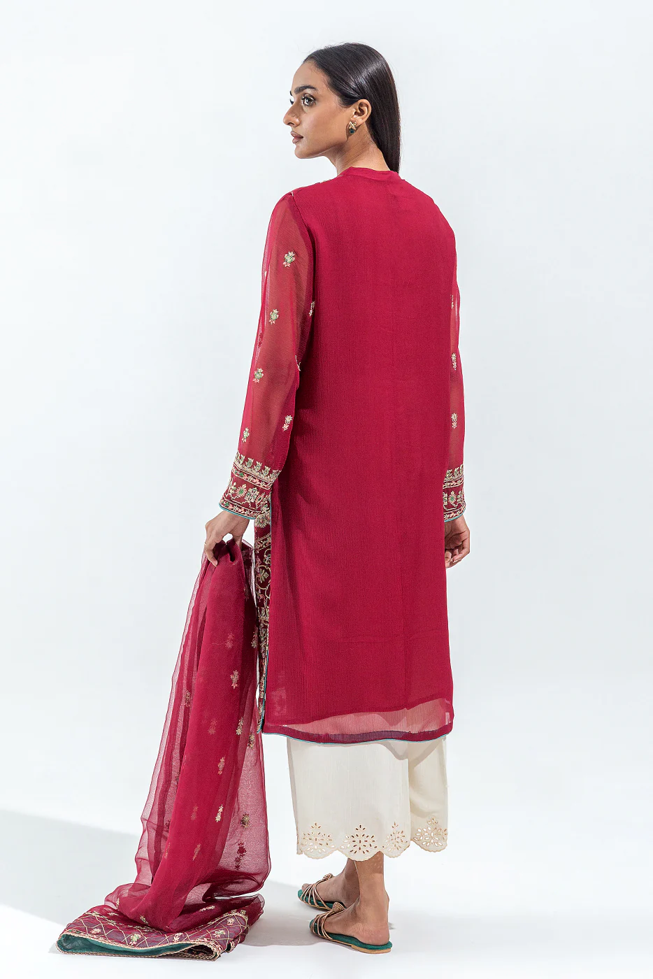 2 PIECE EMBROIDERED CHIFFON SUIT (LUXURY PRET) - Image 3