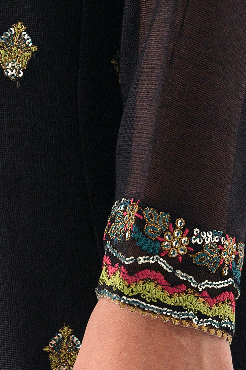 EMBROIDERED COTTON NET SHIRT (LUXURY PRET) - Image 3