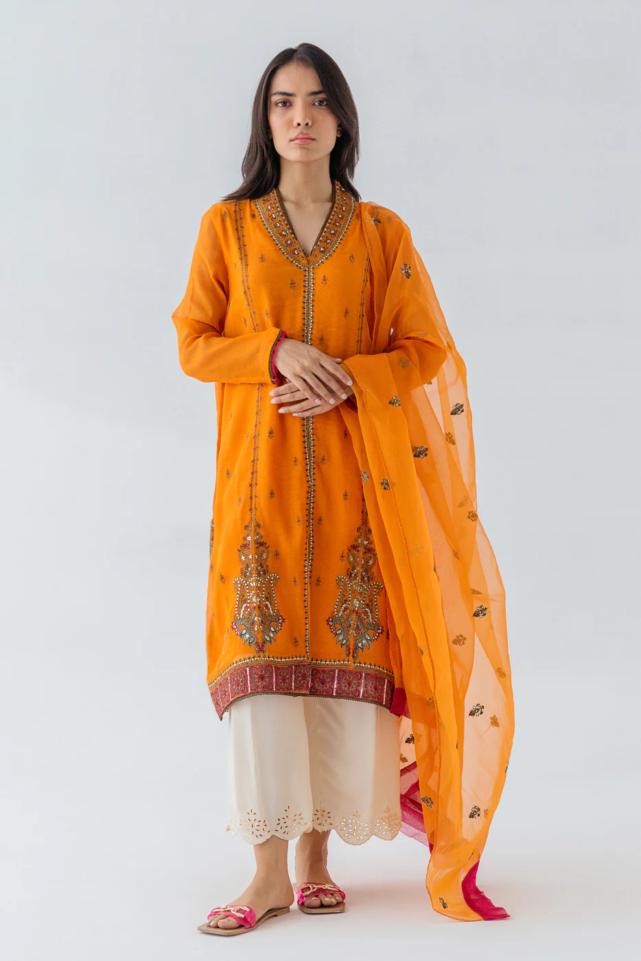 2 PIECE EMBROIDERED COTTON NET SUIT (LUXURY PRET) - Image 3