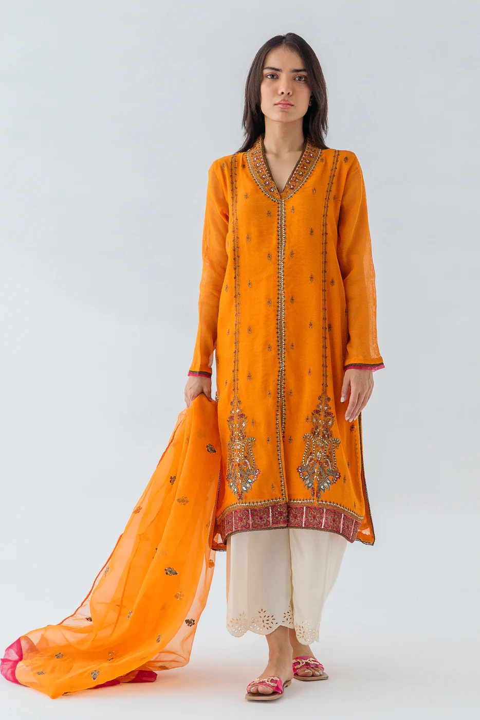 2 PIECE EMBROIDERED COTTON NET SUIT (LUXURY PRET) - Image 4