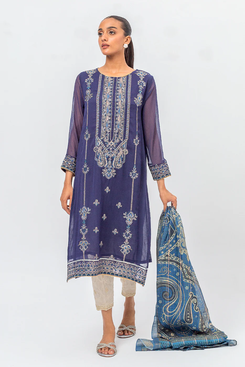 2 PIECE EMBROIDERED CHIFFON SUIT (LUXURY PRET) - Image 3