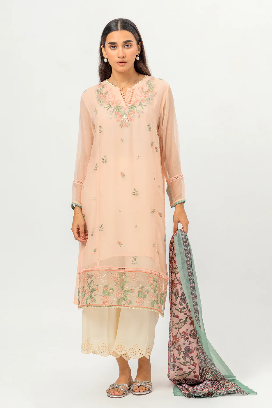 2 PIECE EMBROIDERED CHIFFON SUIT (LUXURY PRET) - Image 3