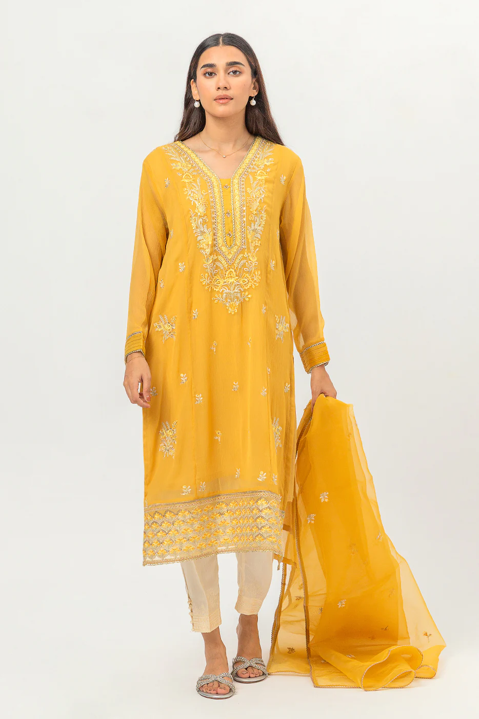 2 PIECE EMBROIDERED CHIFFON SUIT (LUXURY PRET) - Image 3