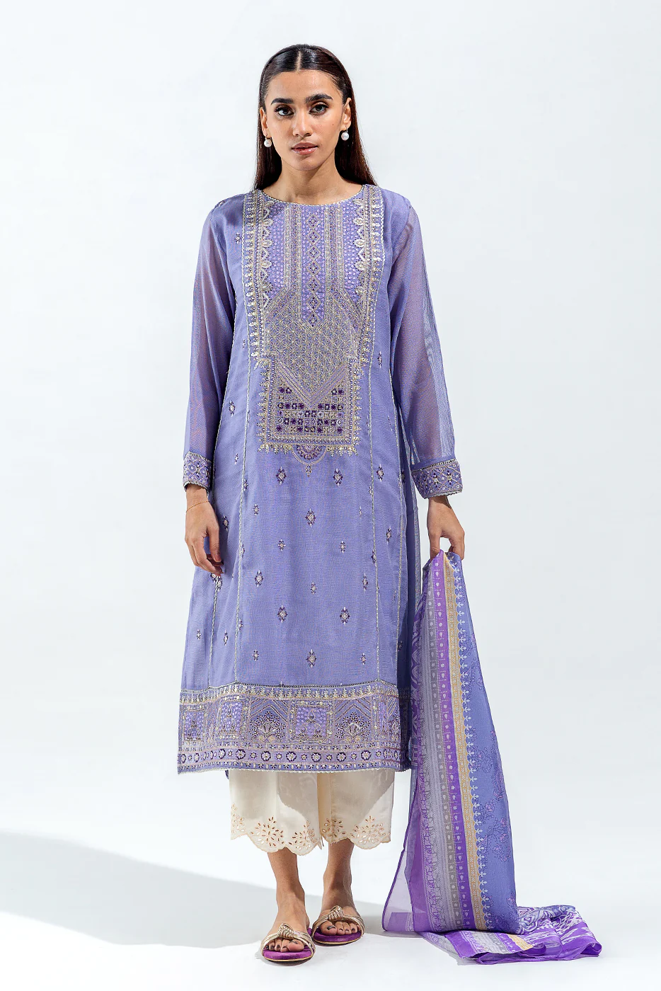2 PIECE EMBROIDERED COTTON NET SUIT (LUXURY PRET) - Image 3