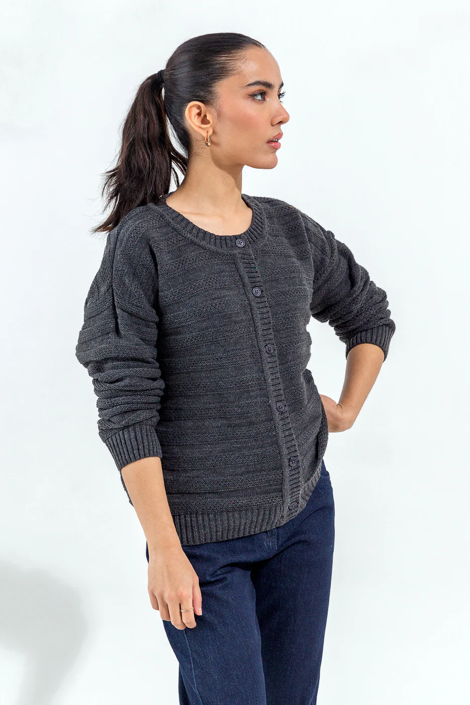 KNITTED CREW NECK CARDIGAN - Image 2