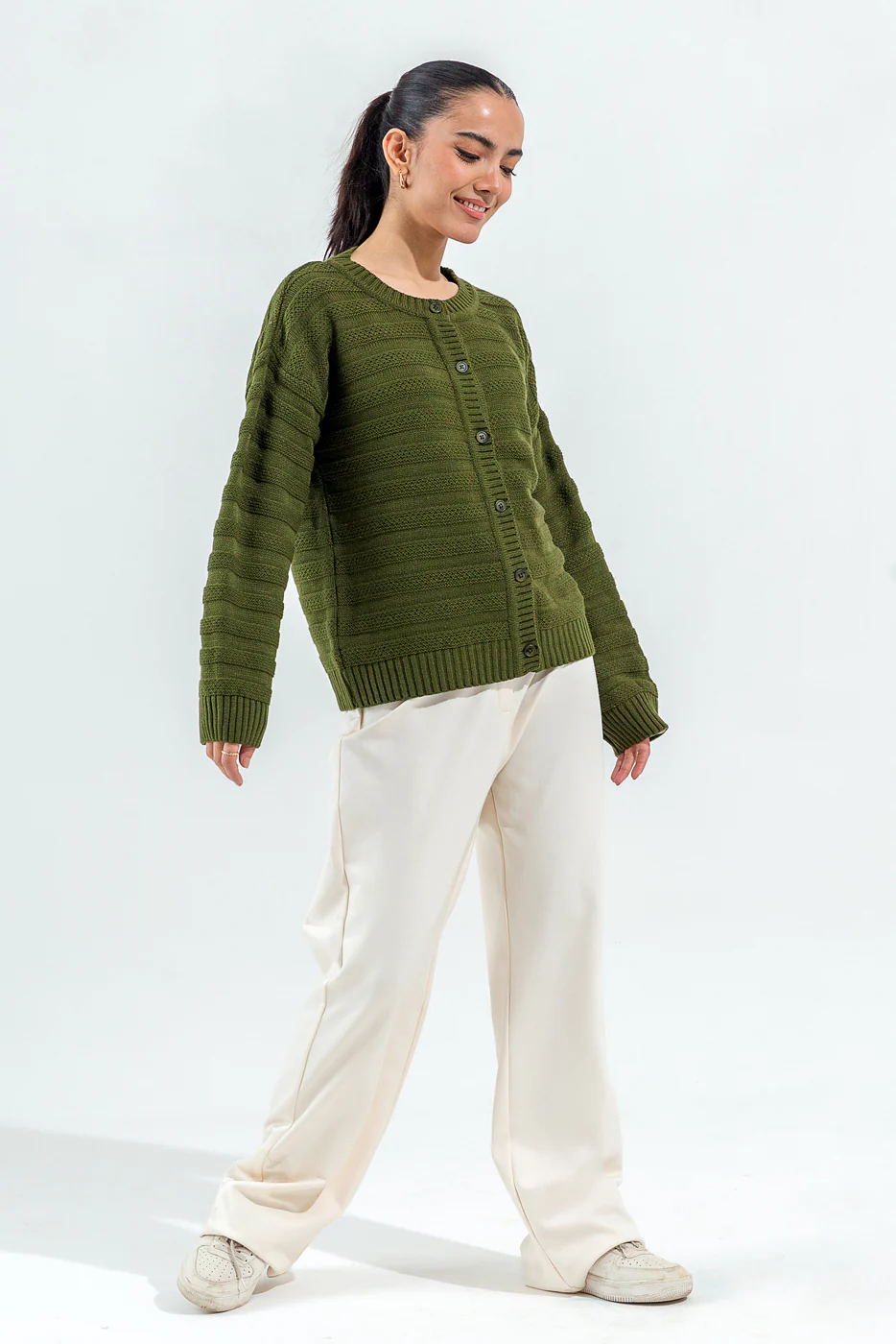 KNITTED CREW NECK CARDIGAN - Image 2