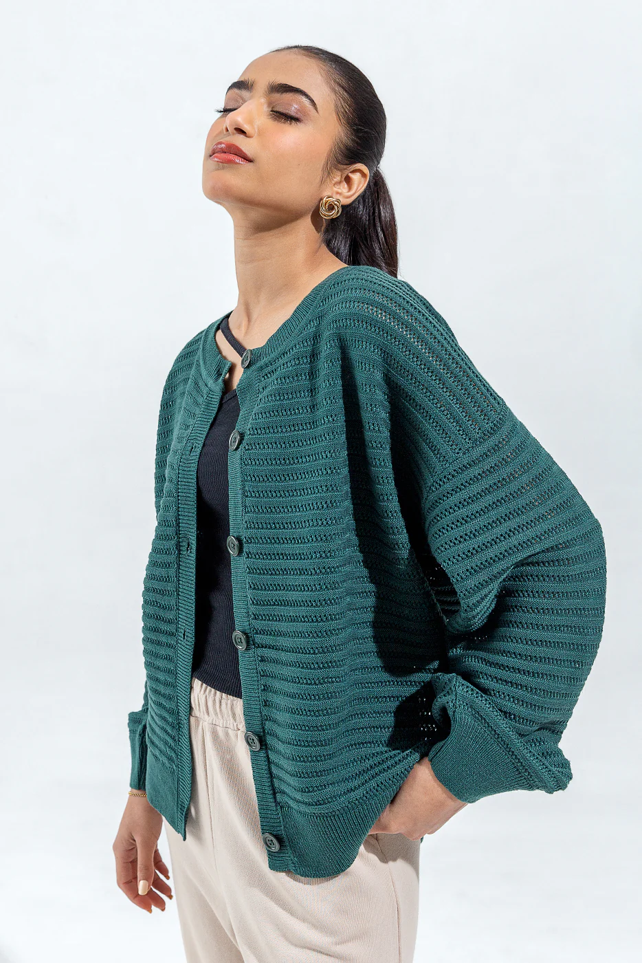 KNITTED CREW NECK CARDIGAN - Image 4