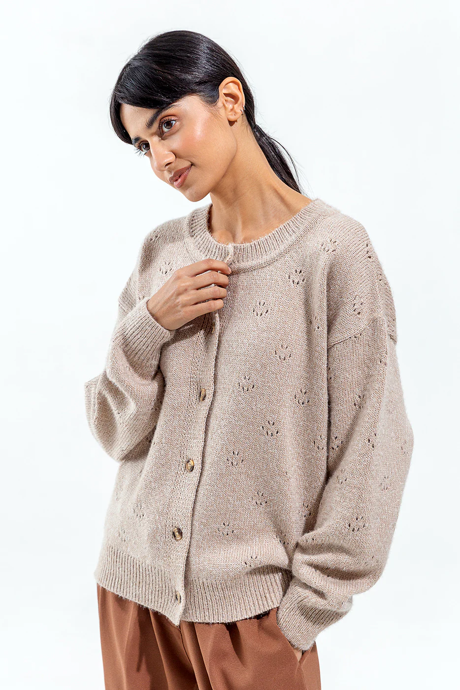 MELANGE CREW NECK CARDIGAN - Image 3