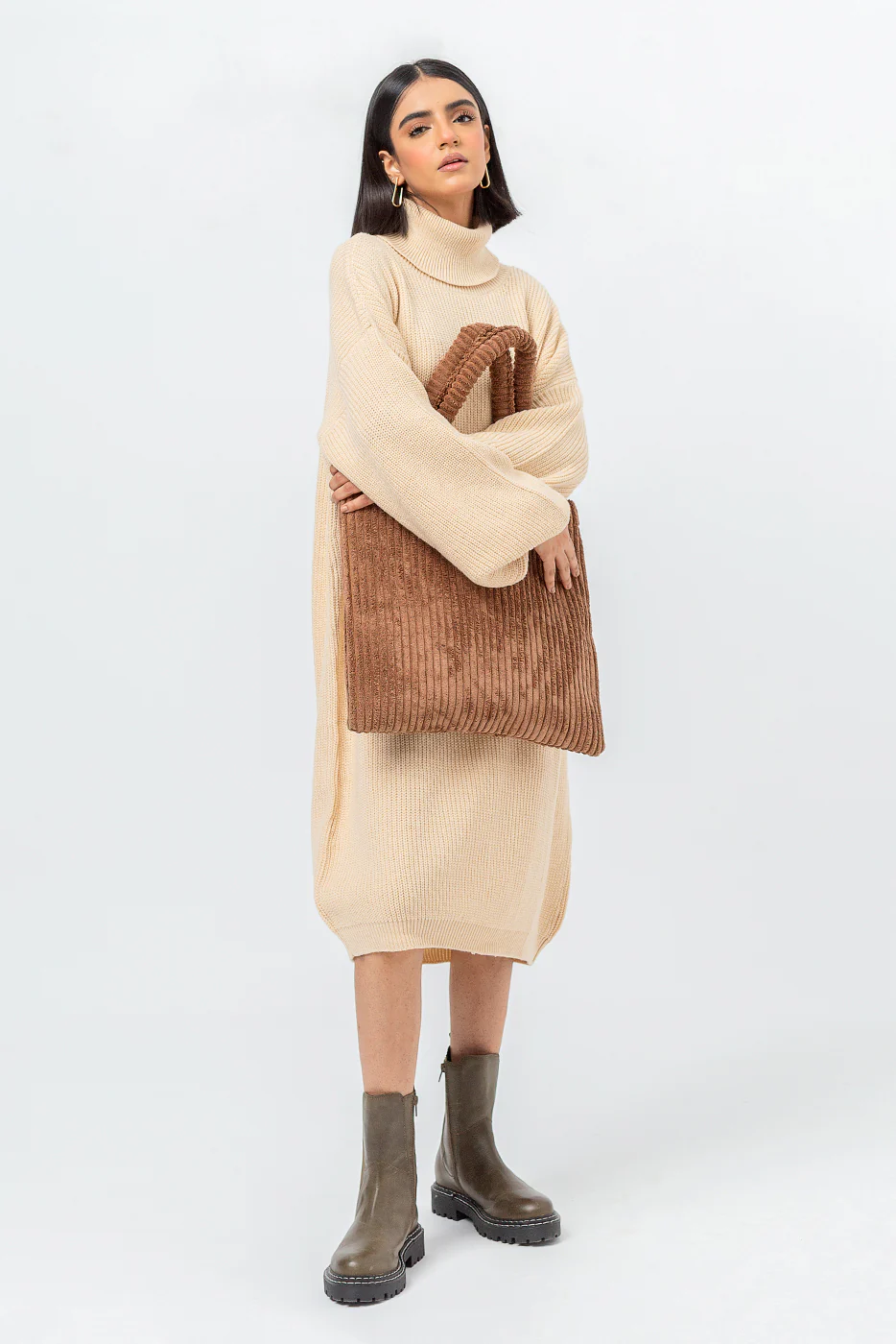CREAM SWEATER KNIT DRESS - Image 2