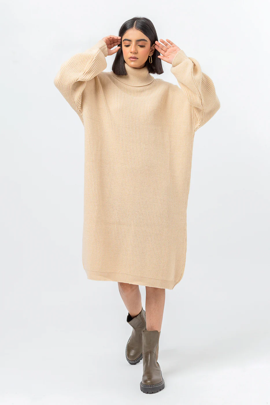 CREAM SWEATER KNIT DRESS - Image 4