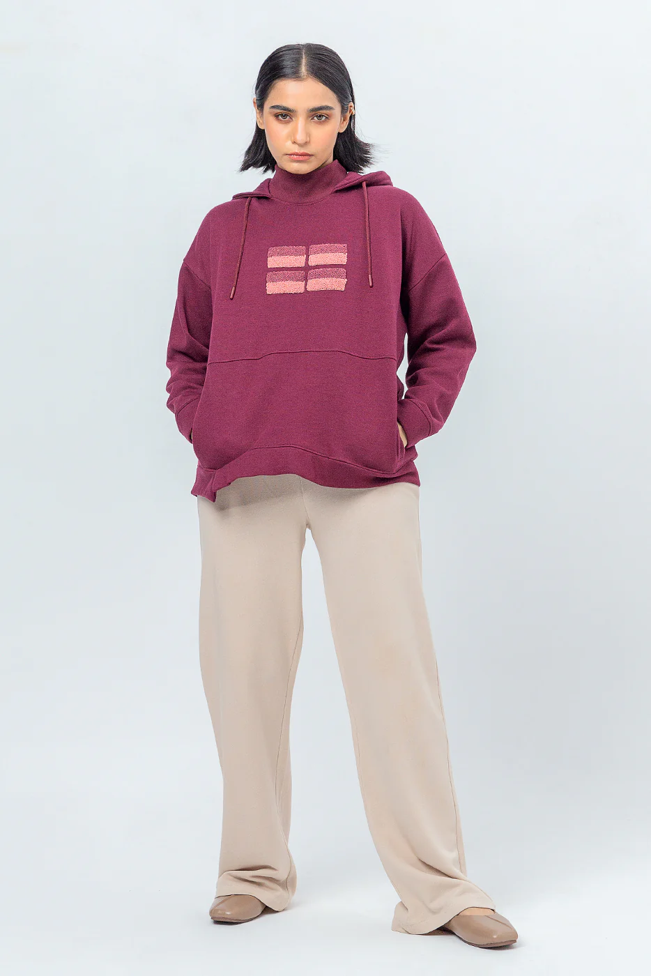 EMBROIDERED HOODIE WITH NECK DETAIL - Image 2
