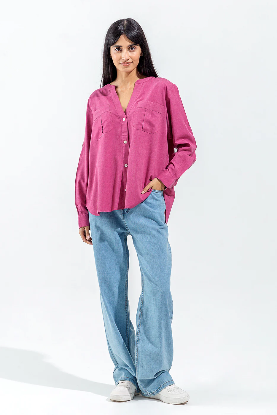 PINK CHAMBRAY BUTTON THROUGH SHIRT - Image 4