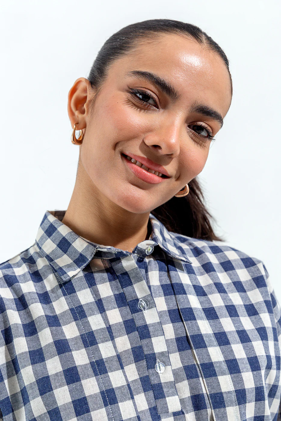 BLUE AND WHITE CHECK COLLAR SHIRT - Image 2