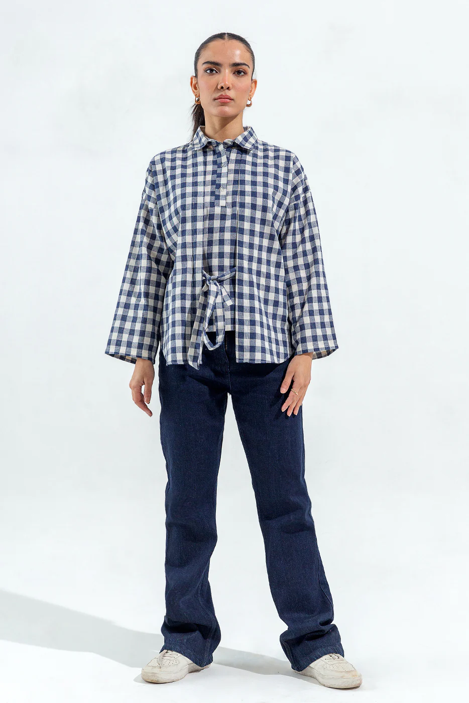 BLUE AND WHITE CHECK COLLAR SHIRT - Image 3