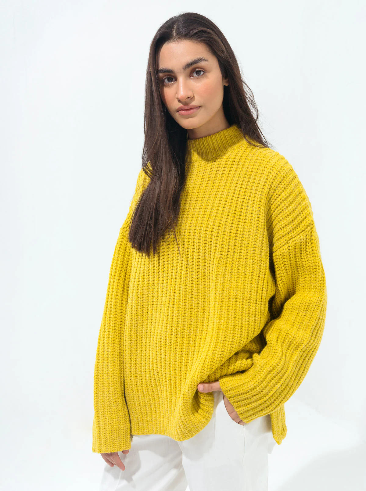 PINEAPPLE YELLOW CHUNKY KNIT PULLOVER