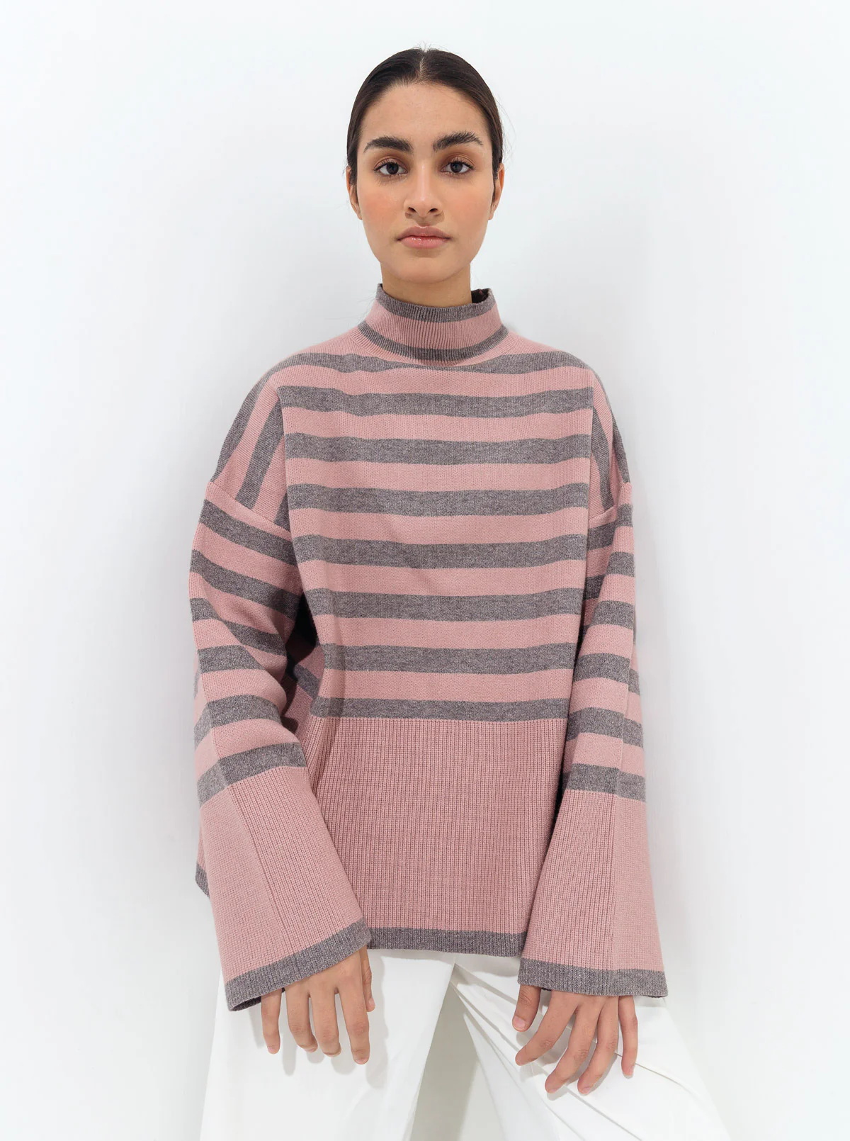 PINK GRAY STRIPED PULLOVER - Image 2