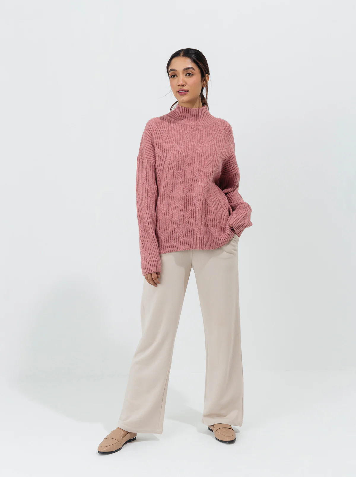 BLUSH PINK DOUBLE PATTERN KNIT PULLOVER - Image 2