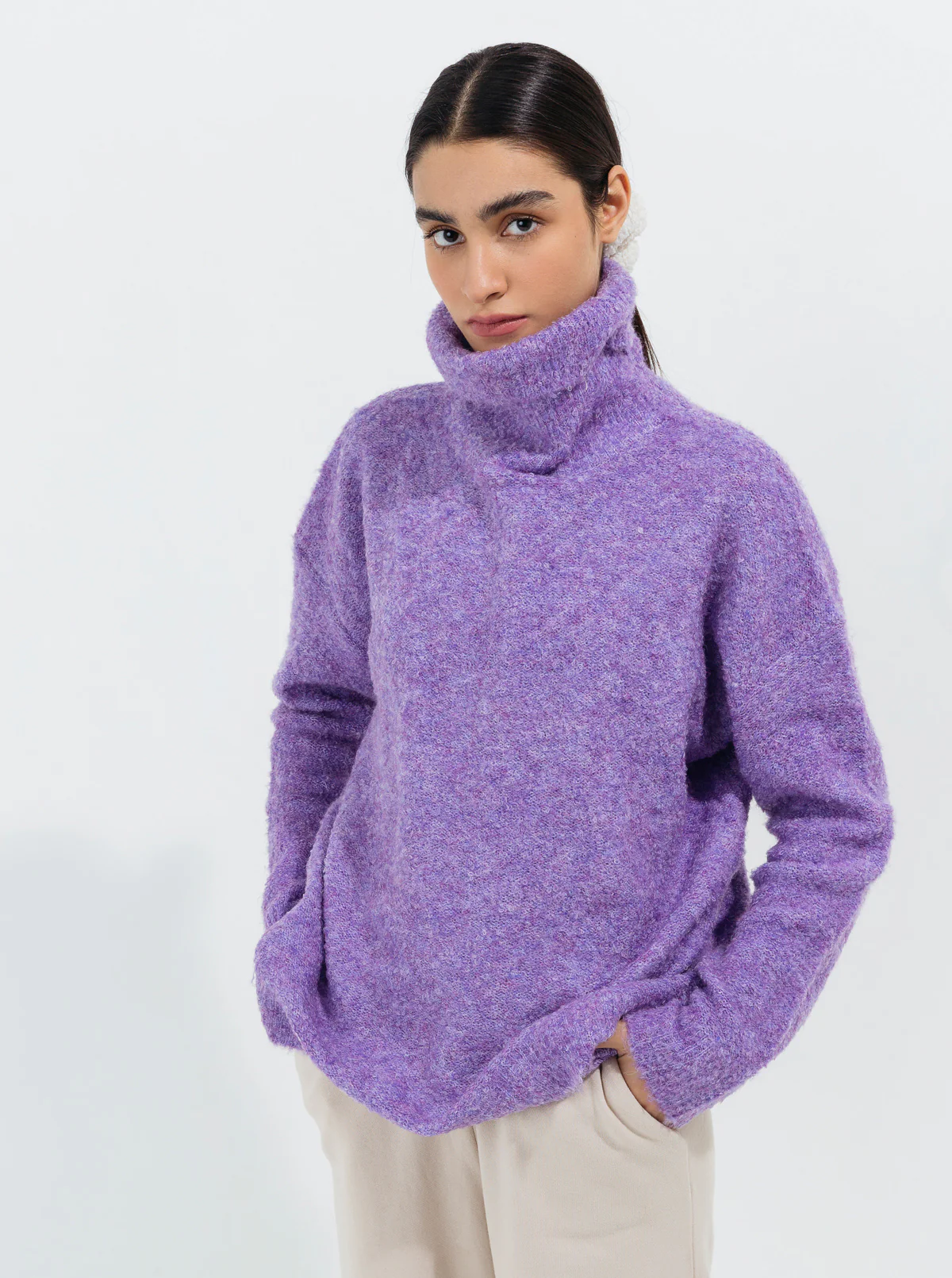 LILAC FUZZY MELANGE KNIT PULLOVER - Image 3