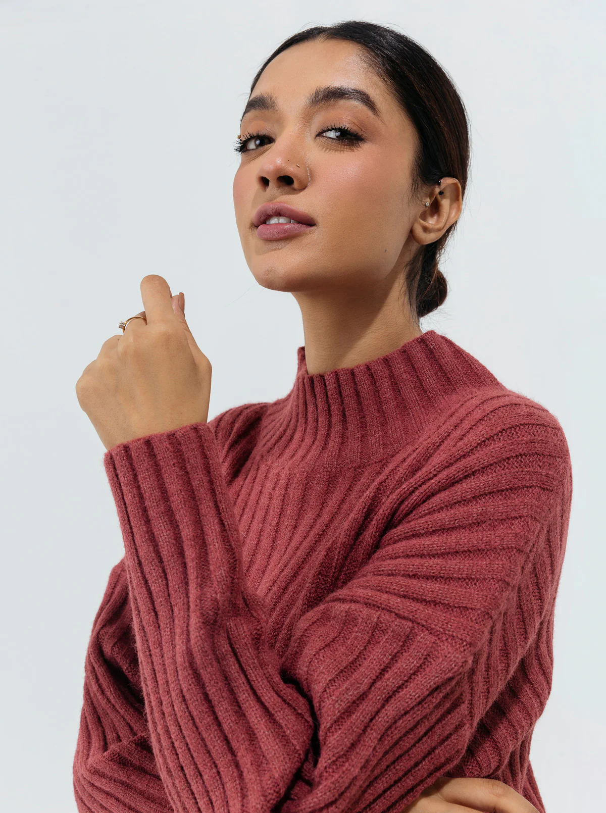 PINK DOUBLE KNIT PULLOVER SWEATER - Image 3