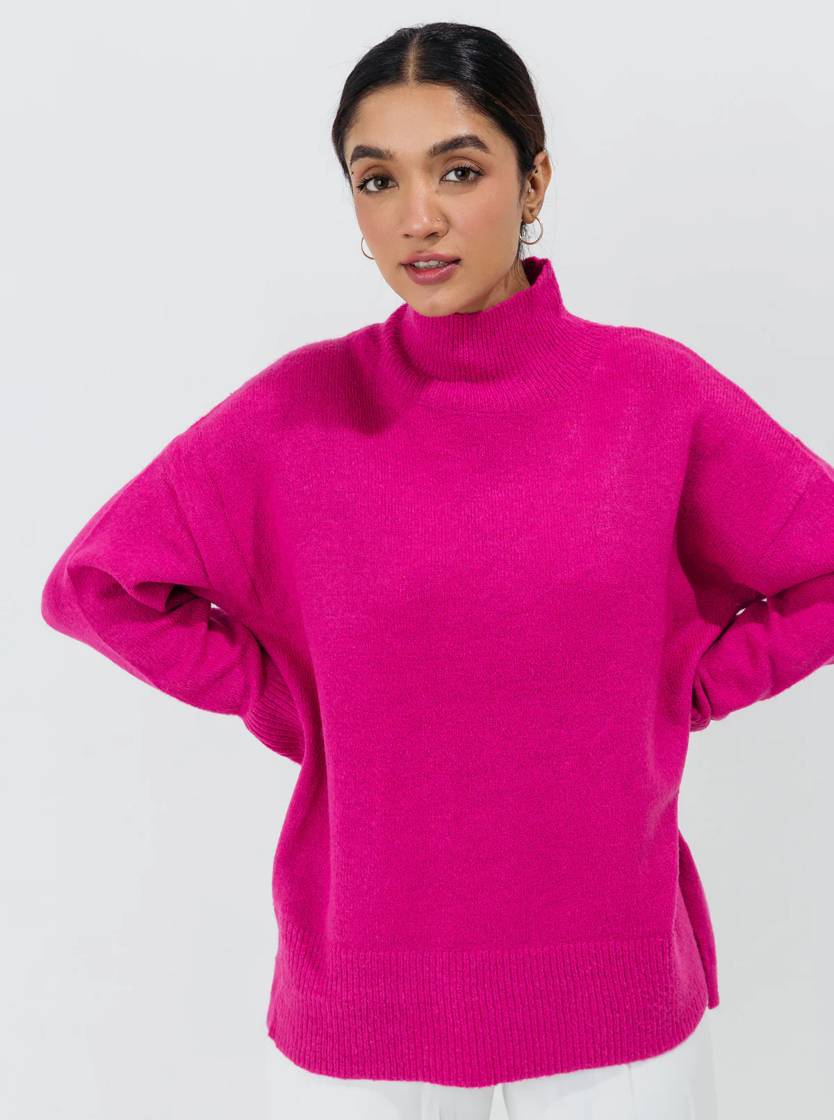 SHOCKING PINK HIGH NECK PULLOVER - Image 3