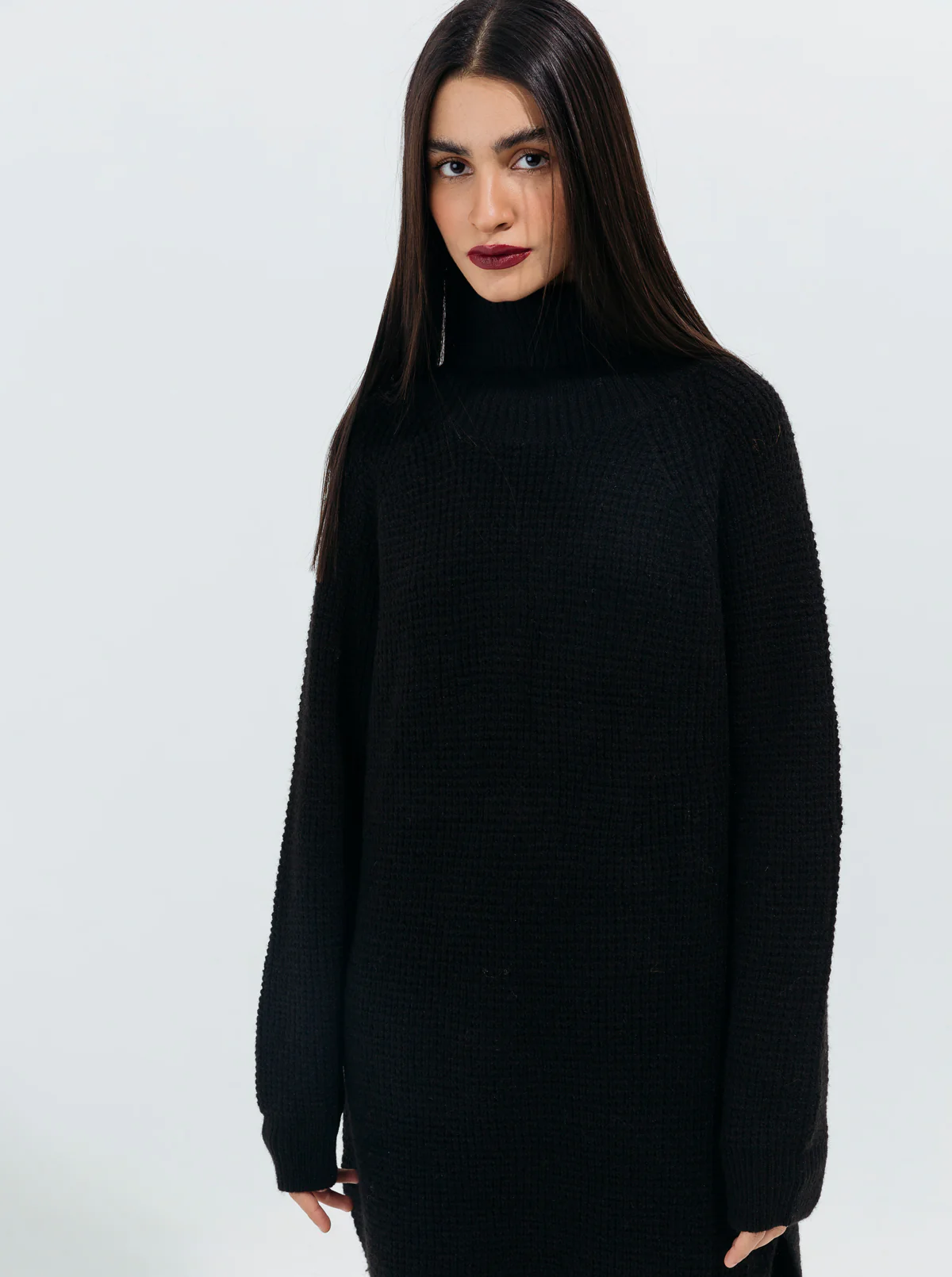 BLACK PURL KNIT LONG SWEATER - Image 3