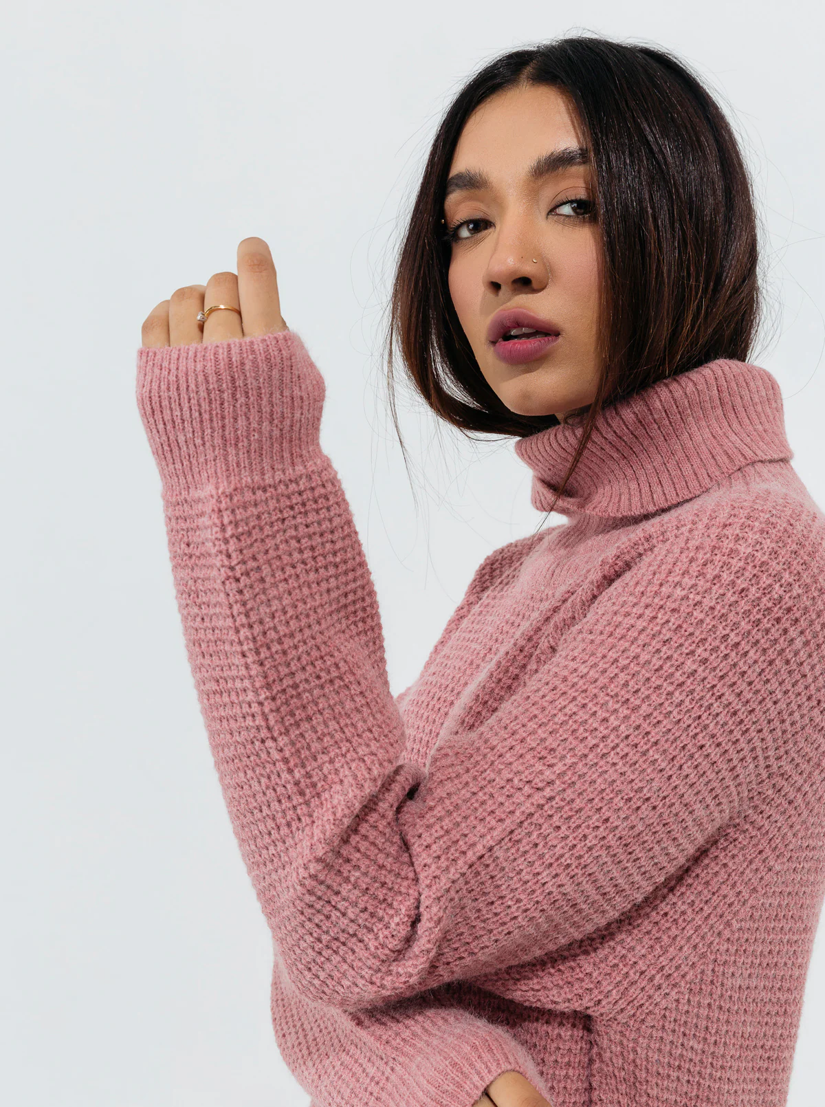 BLUSH PINK PURL KNIT LONG SWEATER - Image 2