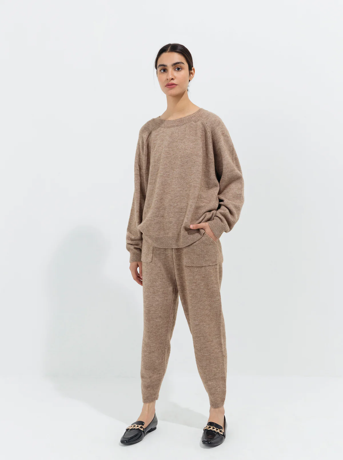 BEIGE FLAT KNIT CO-ORD SET - Image 2