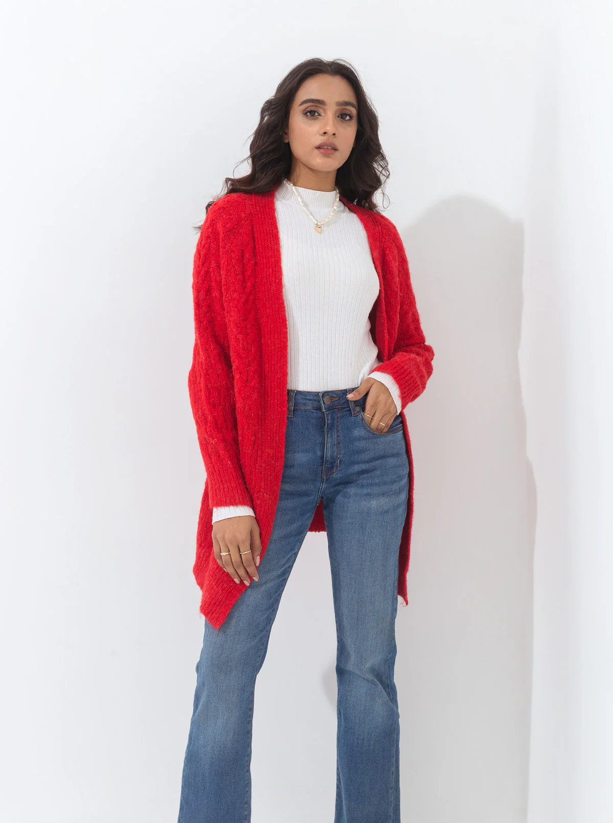 RED COMBINATION KNIT SHRUG - Image 2