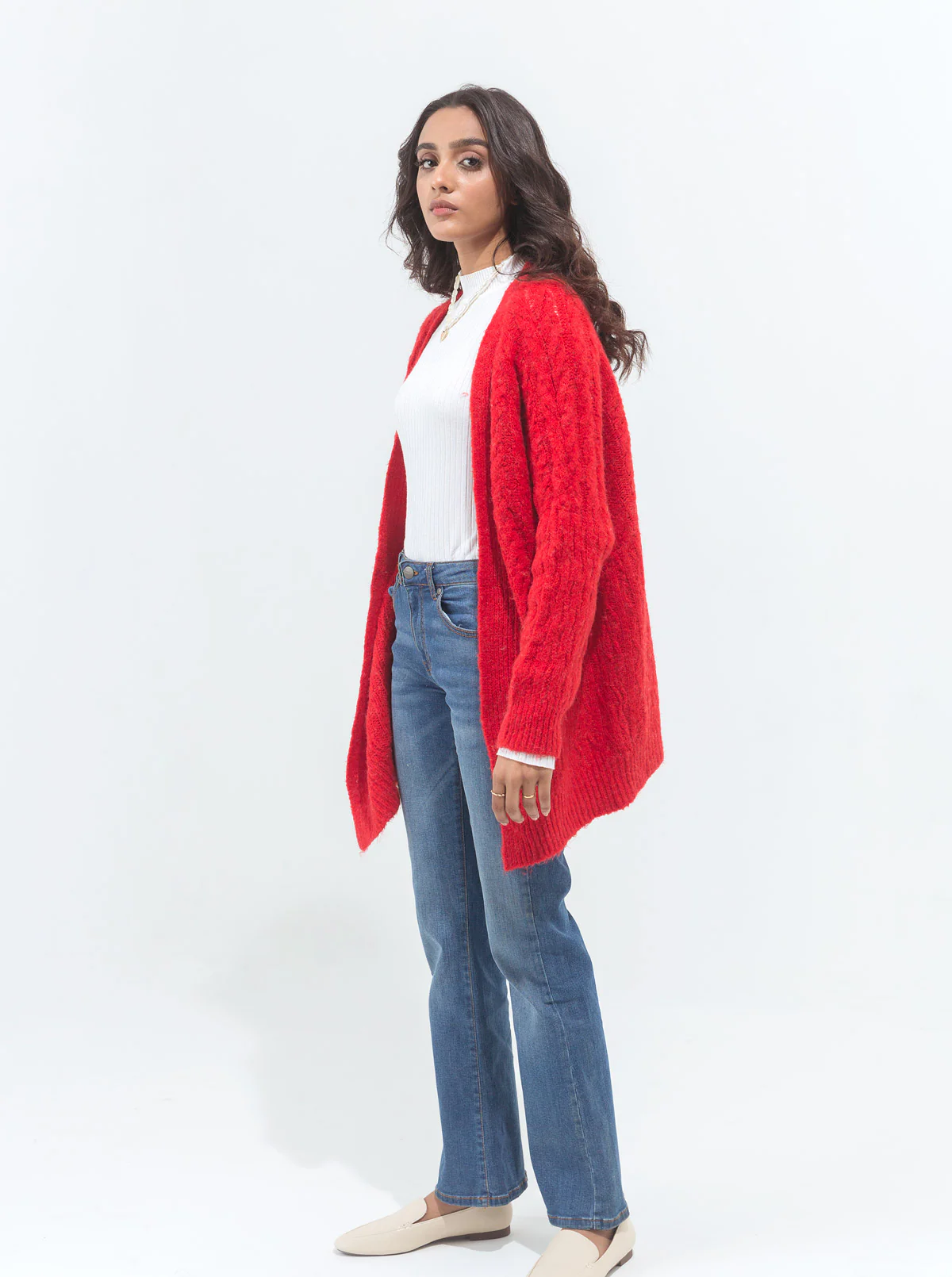 RED COMBINATION KNIT SHRUG - Image 3
