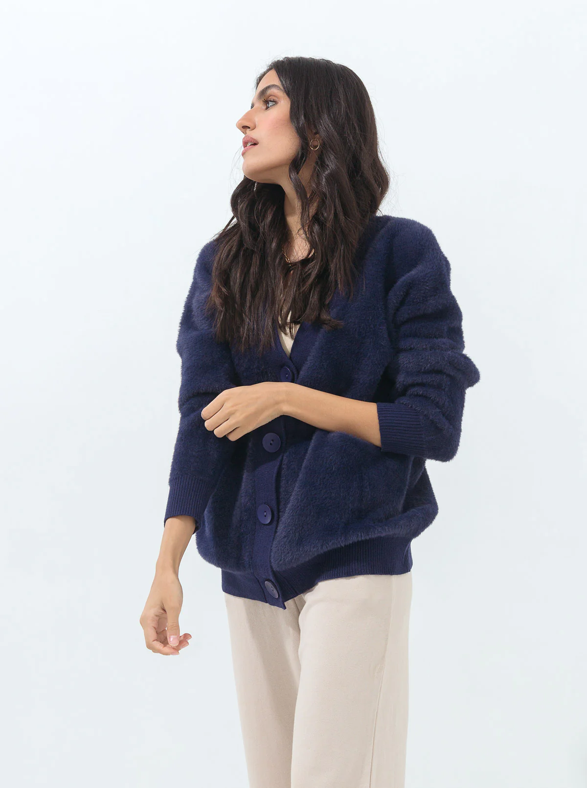 NAVY BLUE OVERSIZED FUZZY CARDIGAN - Image 3