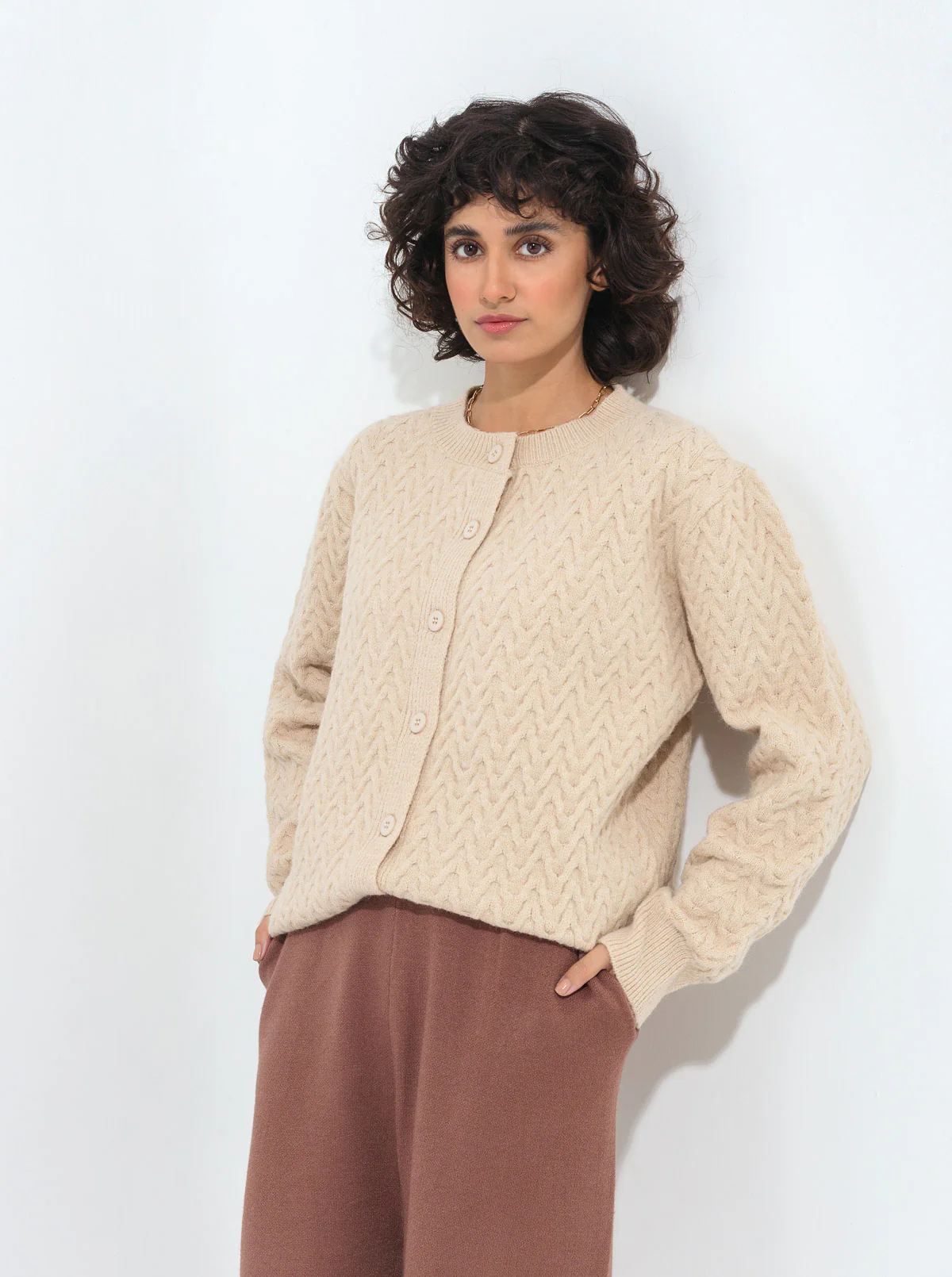 CREAM ZIG ZAG KNIT CARDIGAN - Image 2