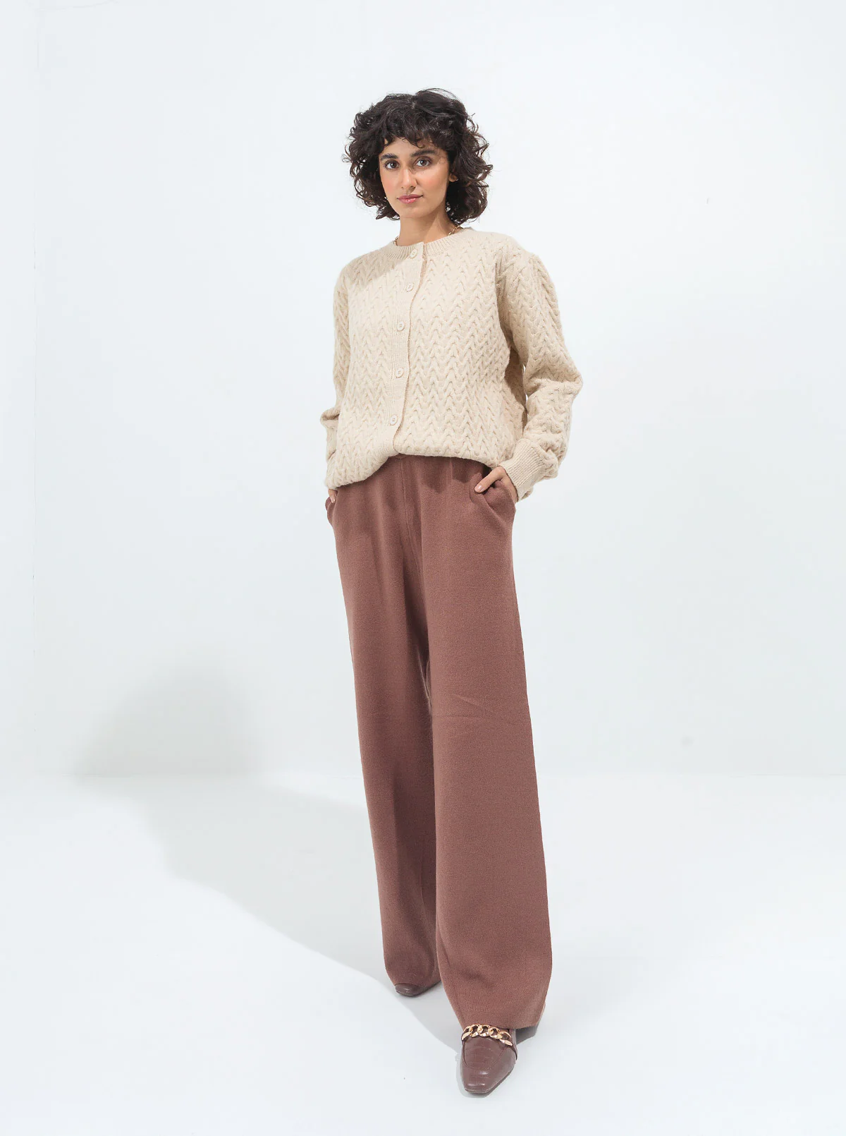 CREAM ZIG ZAG KNIT CARDIGAN - Image 3