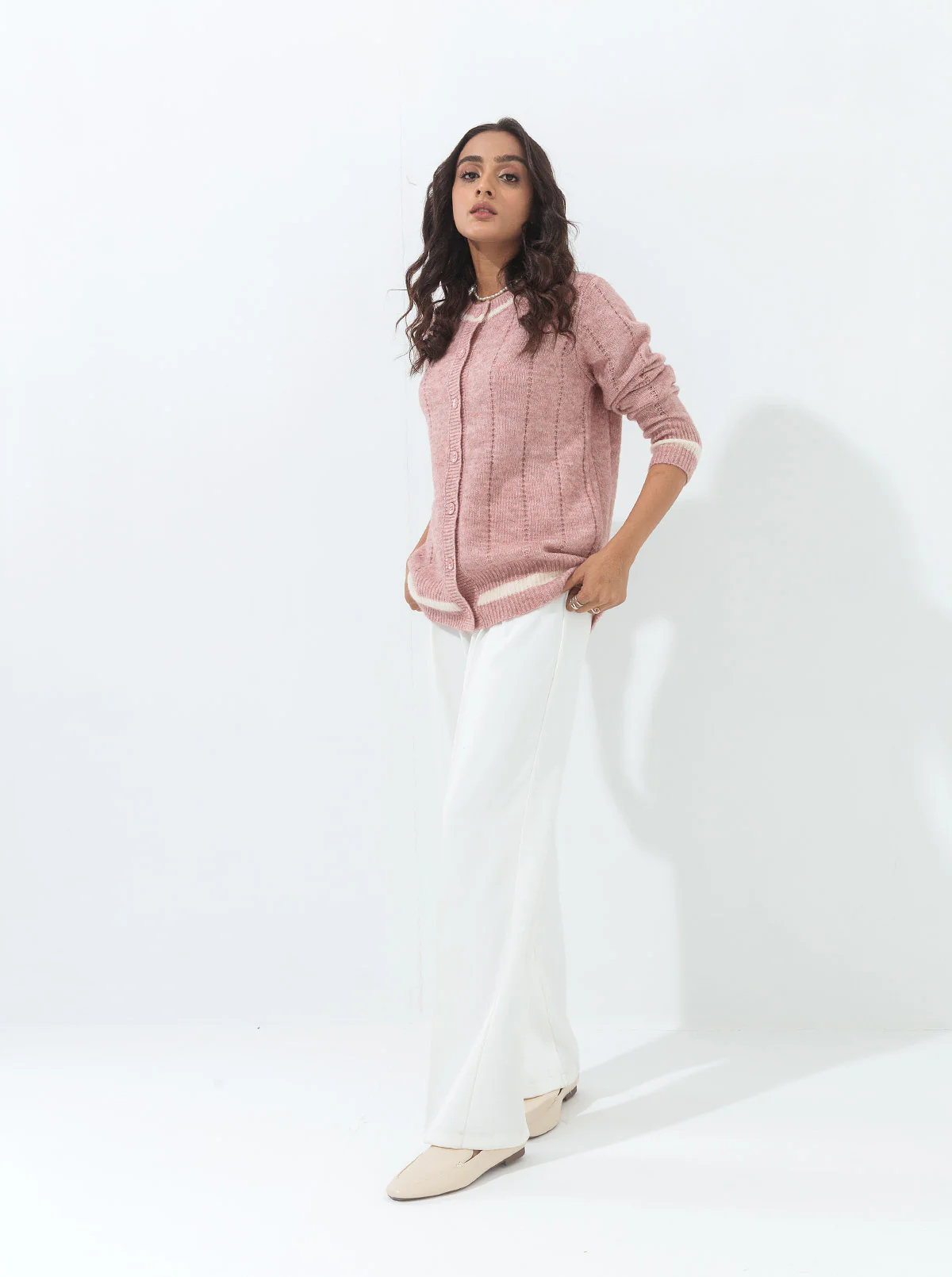TEA PINK HEATHER STRIPED CARDIGAN - Image 3