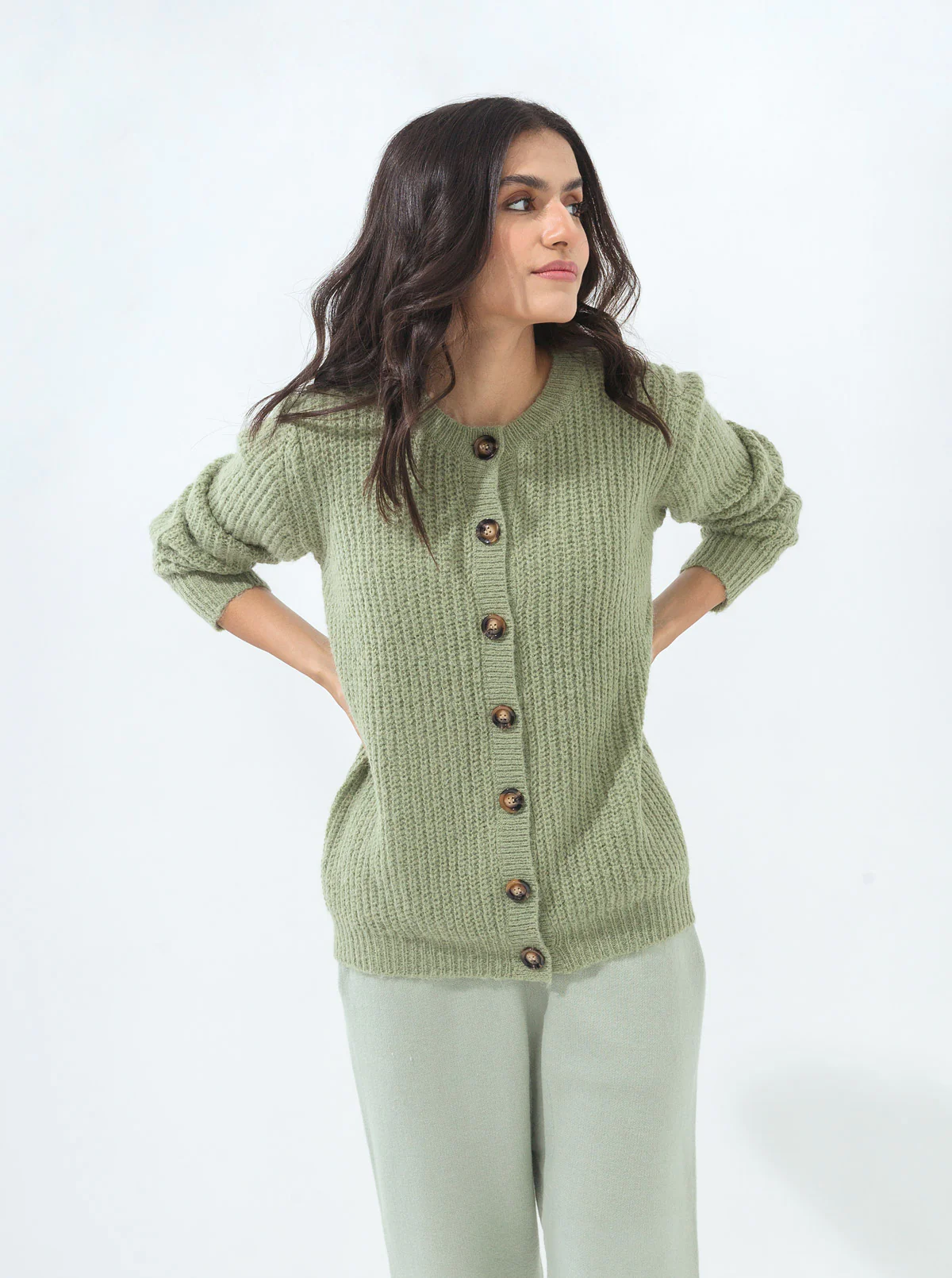 LIGHT GREEN TEXTURED CARDIGAN - Image 2