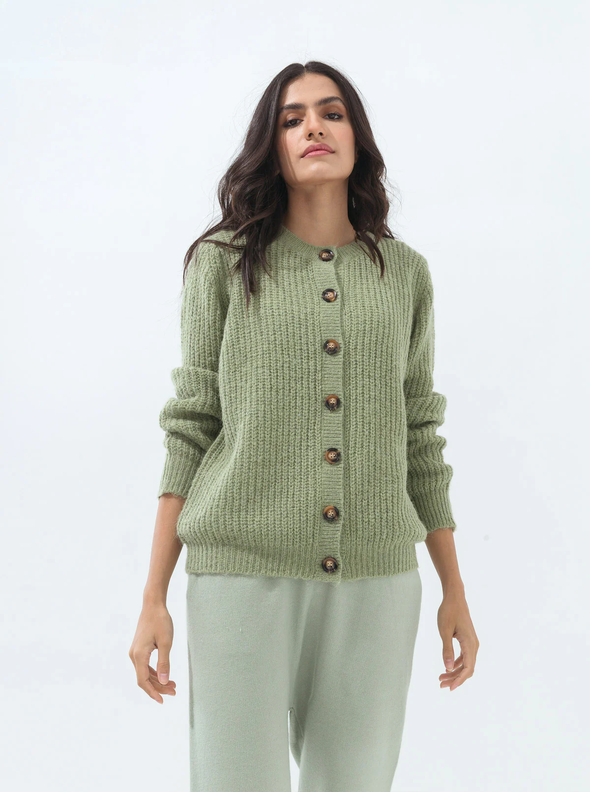 LIGHT GREEN TEXTURED CARDIGAN - Image 3
