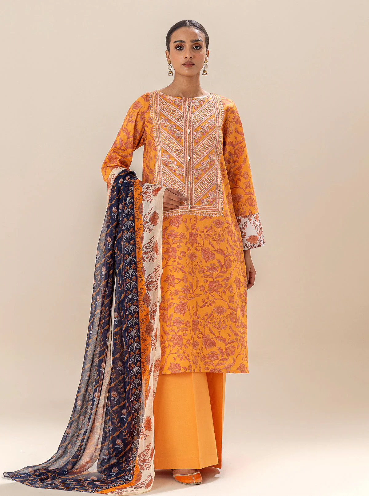 3 PIECE EMBROIDERED LAWN SUIT-SUNRISE PEACH (UNSTITCHED) - Image 4