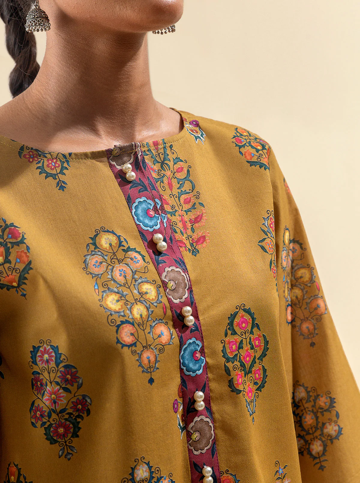 2 PIECE PRINTED SUIT-OBSCURE OCHRE (UNSTITCHED) - Image 3