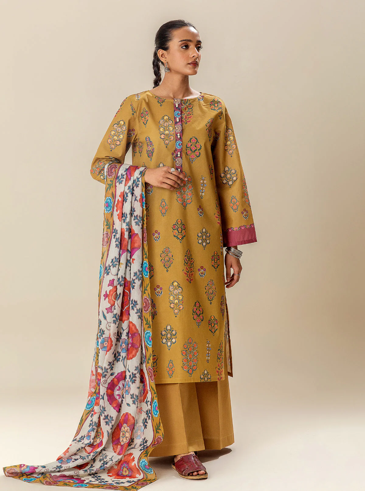 2 PIECE PRINTED SUIT-OBSCURE OCHRE (UNSTITCHED) - Image 5