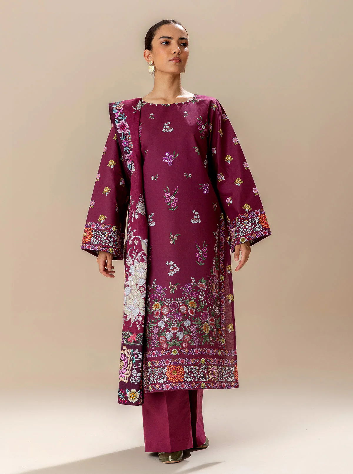 3 PIECE PRINTED LAWN SUIT-BLOOD MOON (UNSTITCHED) - Image 2