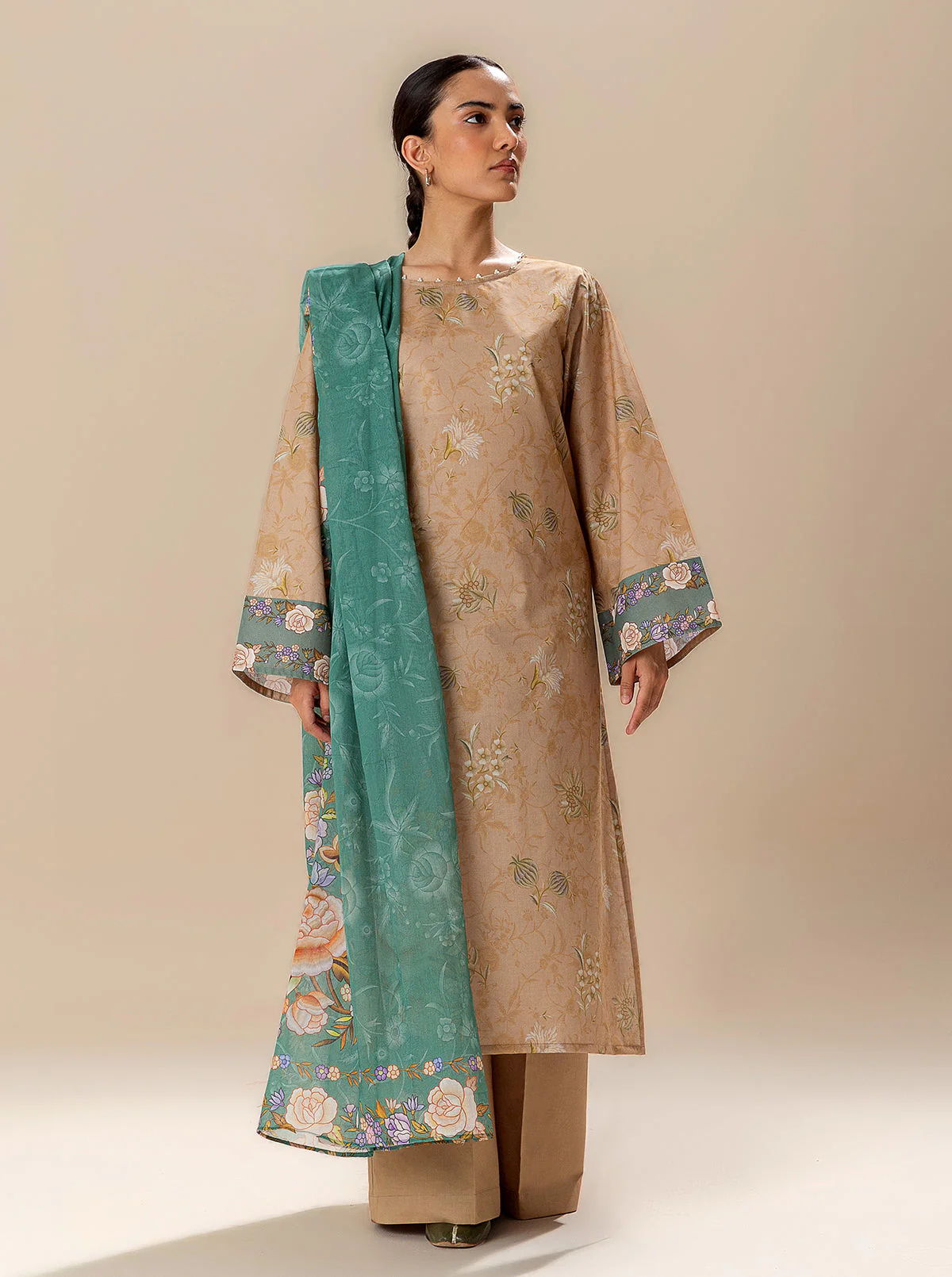 3 PIECE PRINTED LAWN SUIT-GLOWY SUN (UNSTITCHED) - Image 2