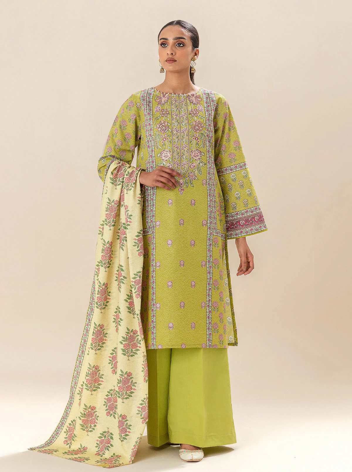 3 PIECE EMBROIDERED LAWN SUIT-APPLE CINNAMON (UNSTITCHED) - Image 3