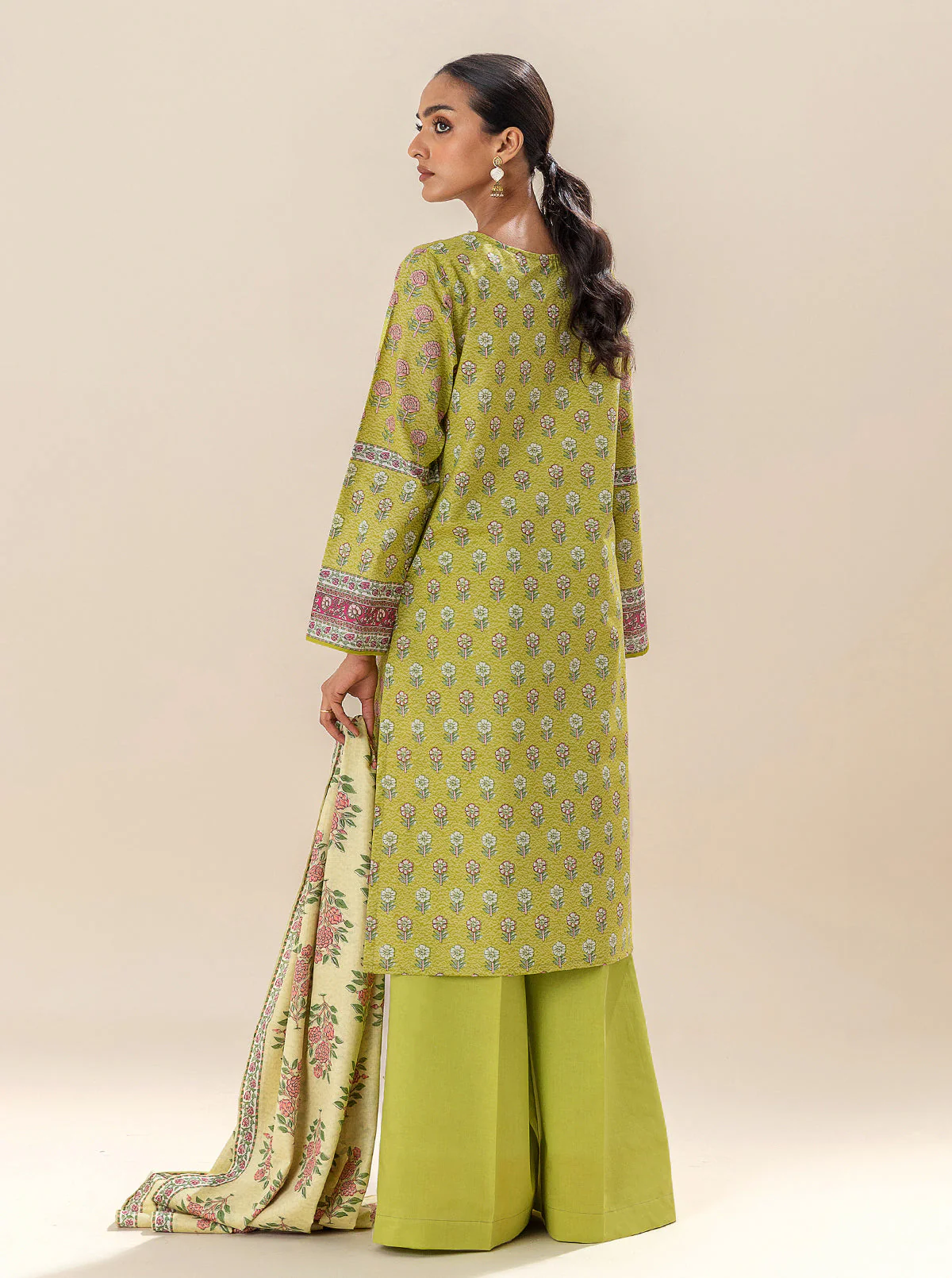 3 PIECE EMBROIDERED LAWN SUIT-APPLE CINNAMON (UNSTITCHED) - Image 4