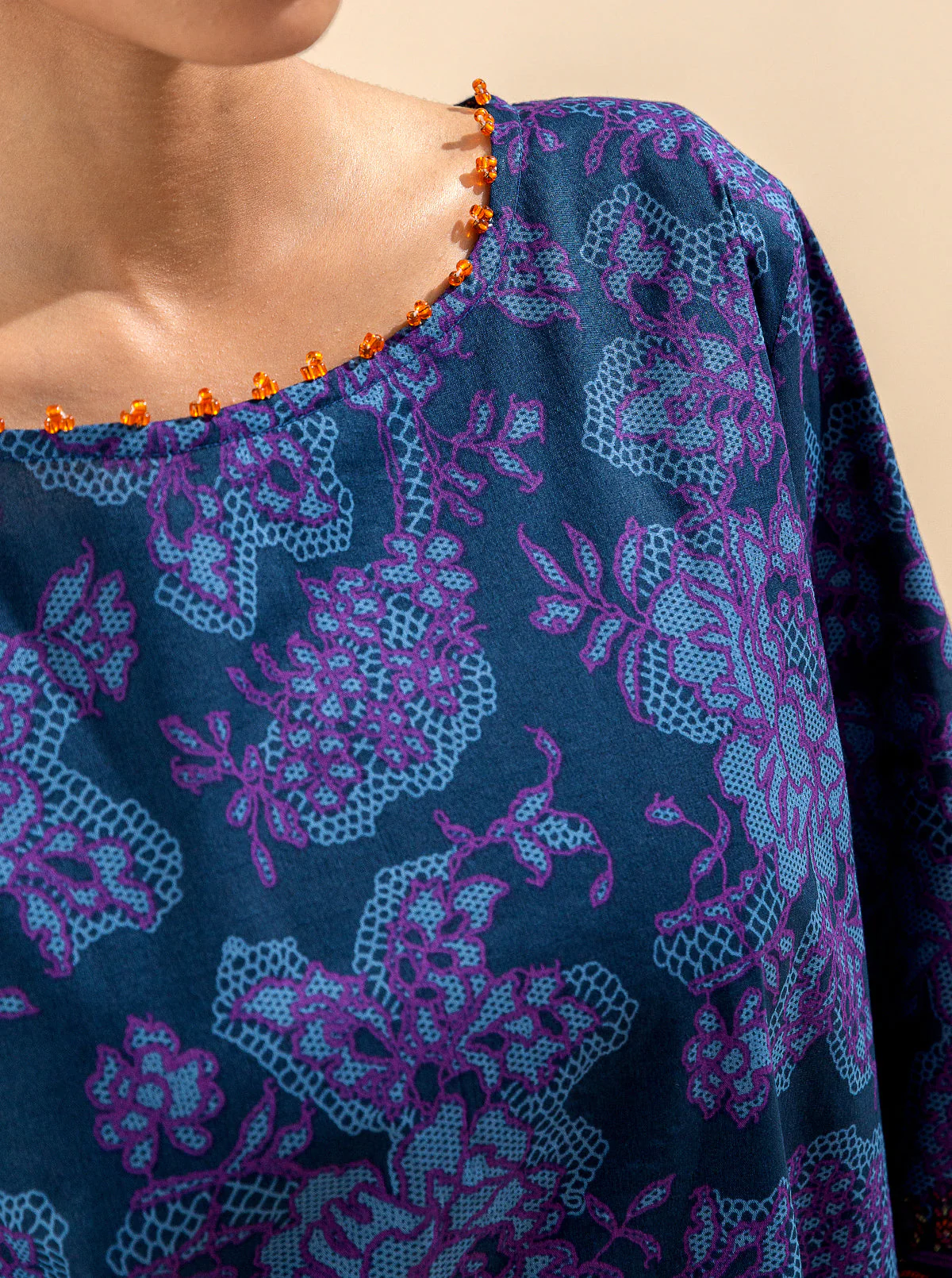 3 PIECE PRINTED LAWN SUIT-SEA CORAL (UNSTITCHED) - Image 3