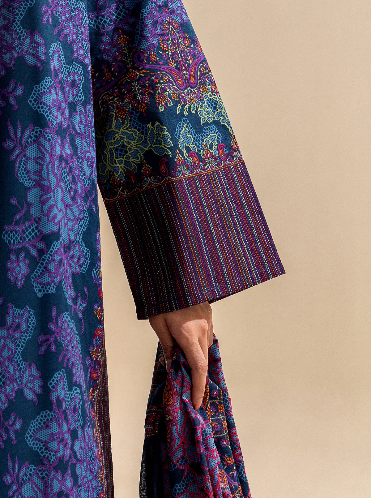 3 PIECE PRINTED LAWN SUIT-SEA CORAL (UNSTITCHED) - Image 4